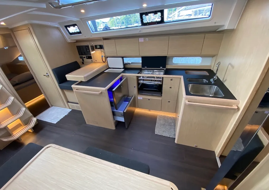 Galley of Lady Andaman, a Bavaria C46 sailboat at Mai Khao, Thailand