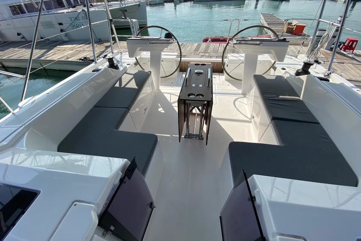 Cockpit of Lady Andaman, a Bavaria C46 sailboat at Mai Khao, Thailand