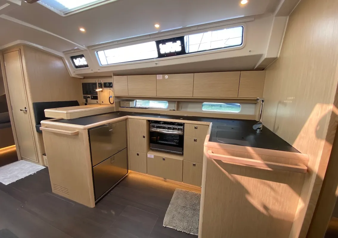 Galley of Lady Andaman, a Bavaria C46 sailboat at Mai Khao, Thailand