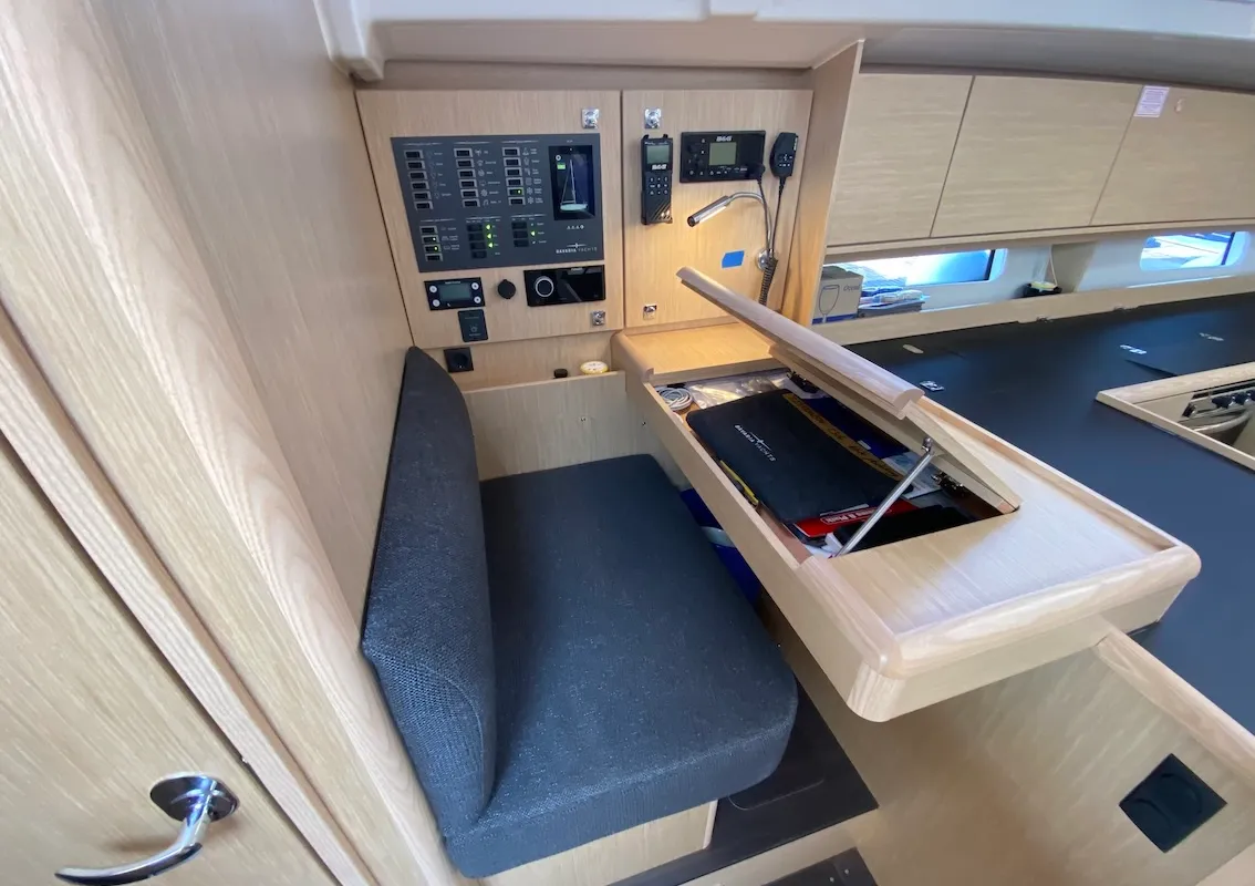 Salon of Lady Andaman, a Bavaria C46 sailboat at Mai Khao, Thailand