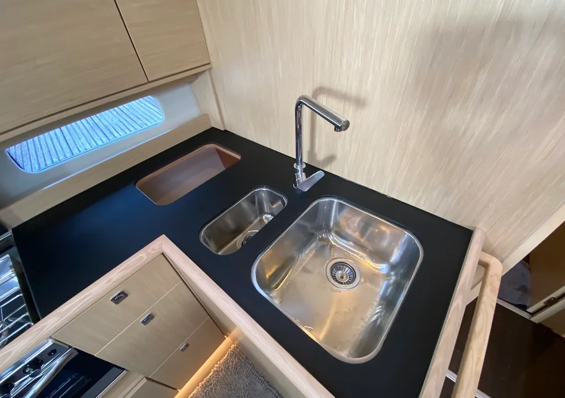 Galley of Lady Andaman, a Bavaria C46 sailboat at Mai Khao, Thailand