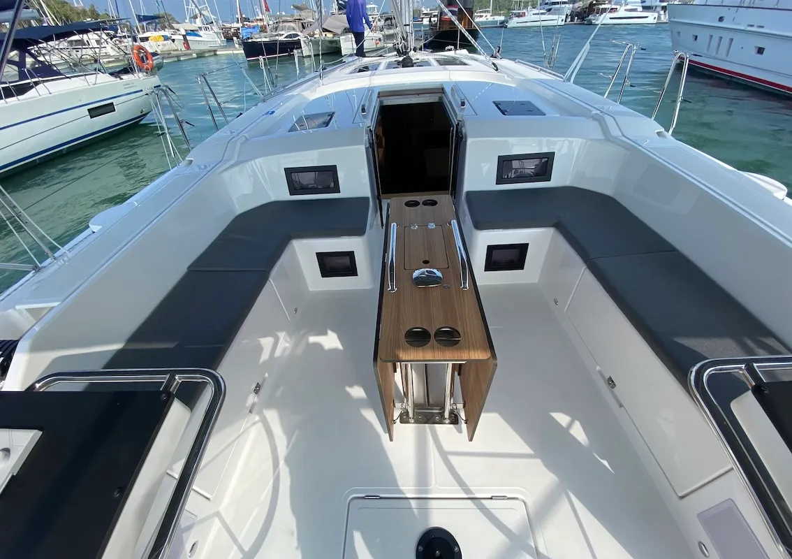 Deck of Lady Andaman, a Bavaria C46 sailboat at Mai Khao, Thailand