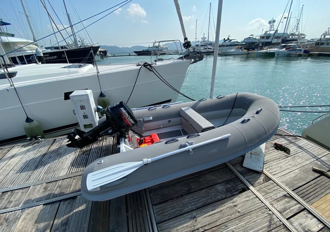 Exterior view of Lady Andaman, a Bavaria C46 sailboat at Mai Khao, Thailand
