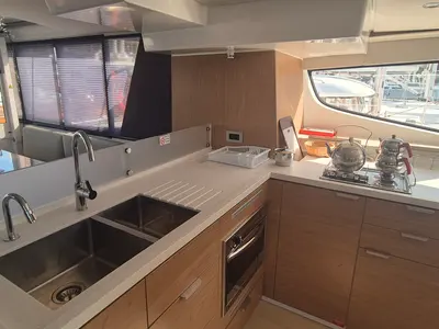 Galley of Royal Salute, a Bali 4.6 catamaran at Fethiye, Turkey