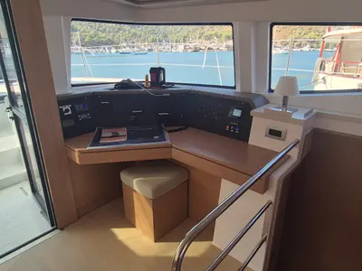 Cockpit of Royal Salute, a Bali 4.6 catamaran at Fethiye, Turkey