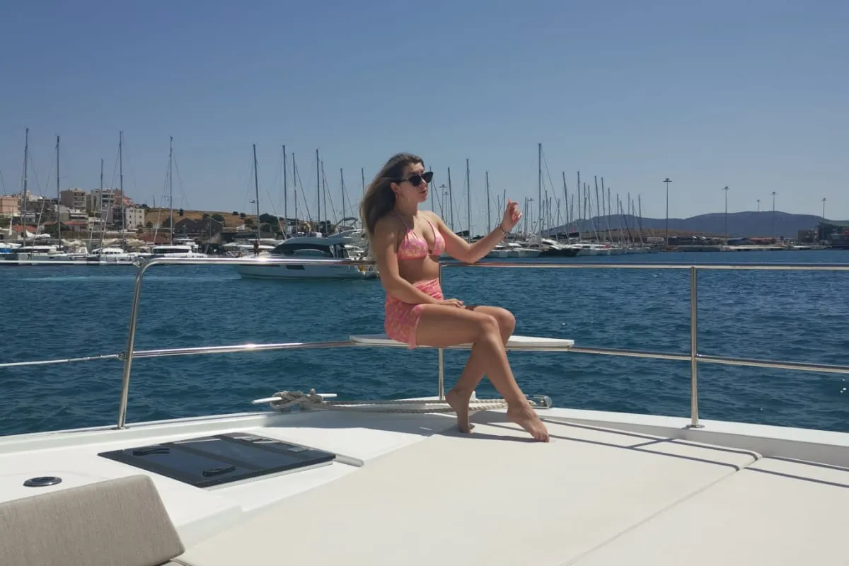 Deck of EAGLE, a Bali 4.8 catamaran at Lavreotiki Municipal Unit, Greece