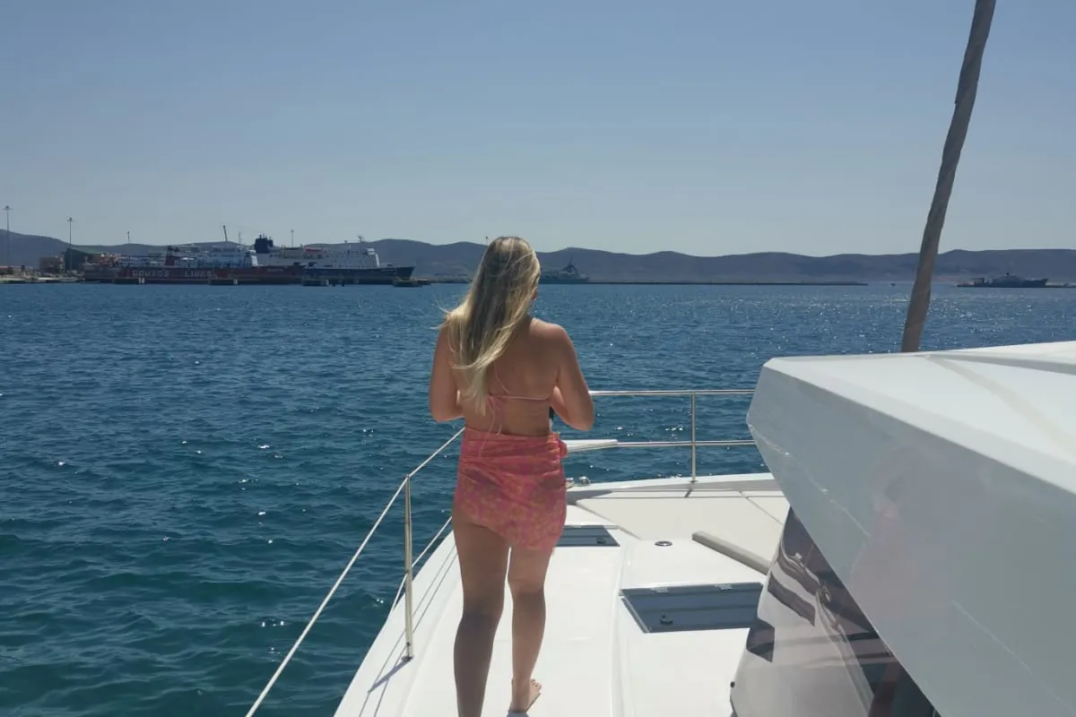 Deck of EAGLE, a Bali 4.8 catamaran at Lavreotiki Municipal Unit, Greece