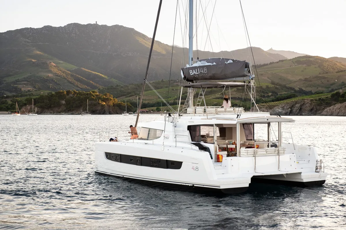 Exterior view of EAGLE, a Bali 4.8 catamaran at Lavreotiki Municipal Unit, Greece