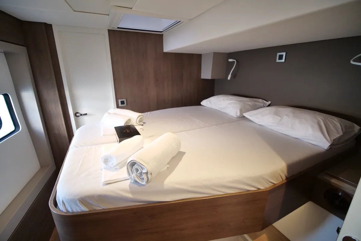 Cabin on EAGLE, a Bali 4.8 catamaran at Lavreotiki Municipal Unit, Greece