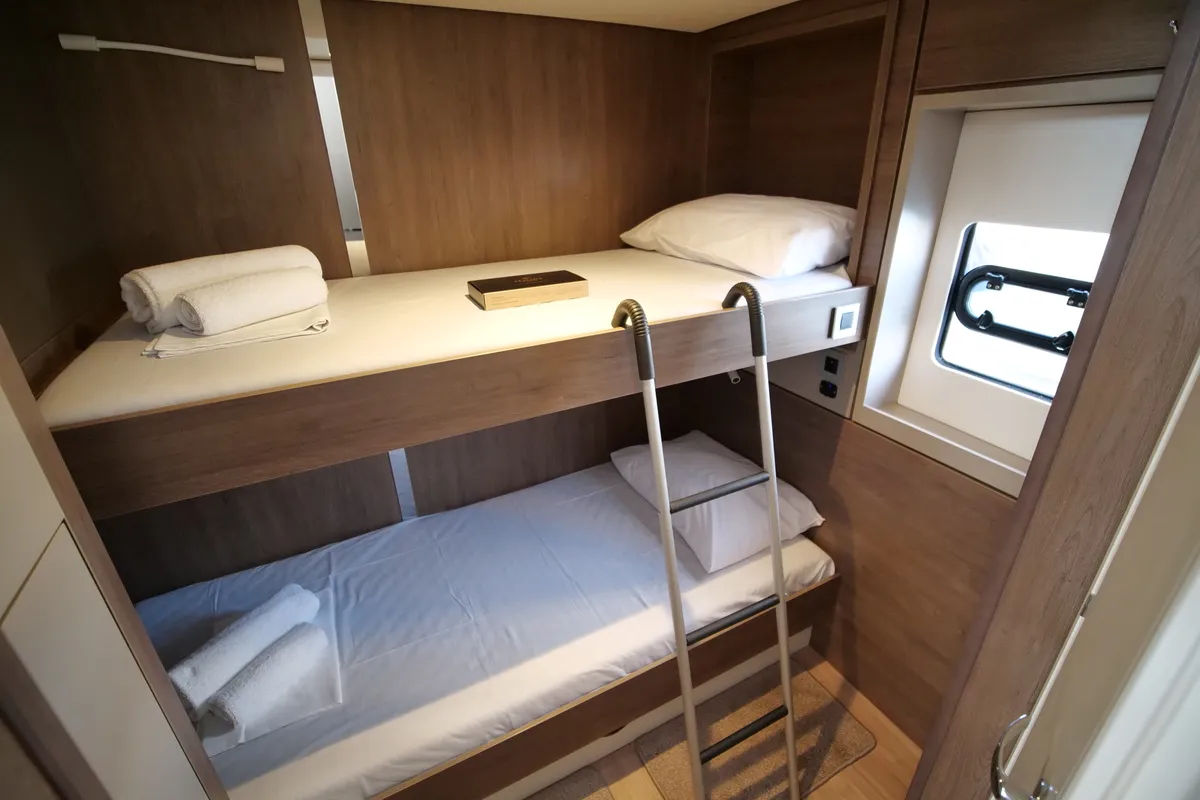 Cabin on EAGLE, a Bali 4.8 catamaran at Lavreotiki Municipal Unit, Greece