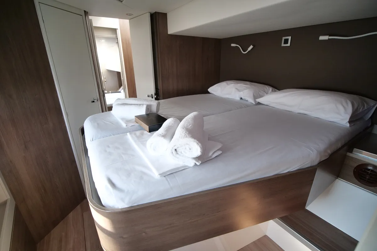 Cabin on EAGLE, a Bali 4.8 catamaran at Lavreotiki Municipal Unit, Greece