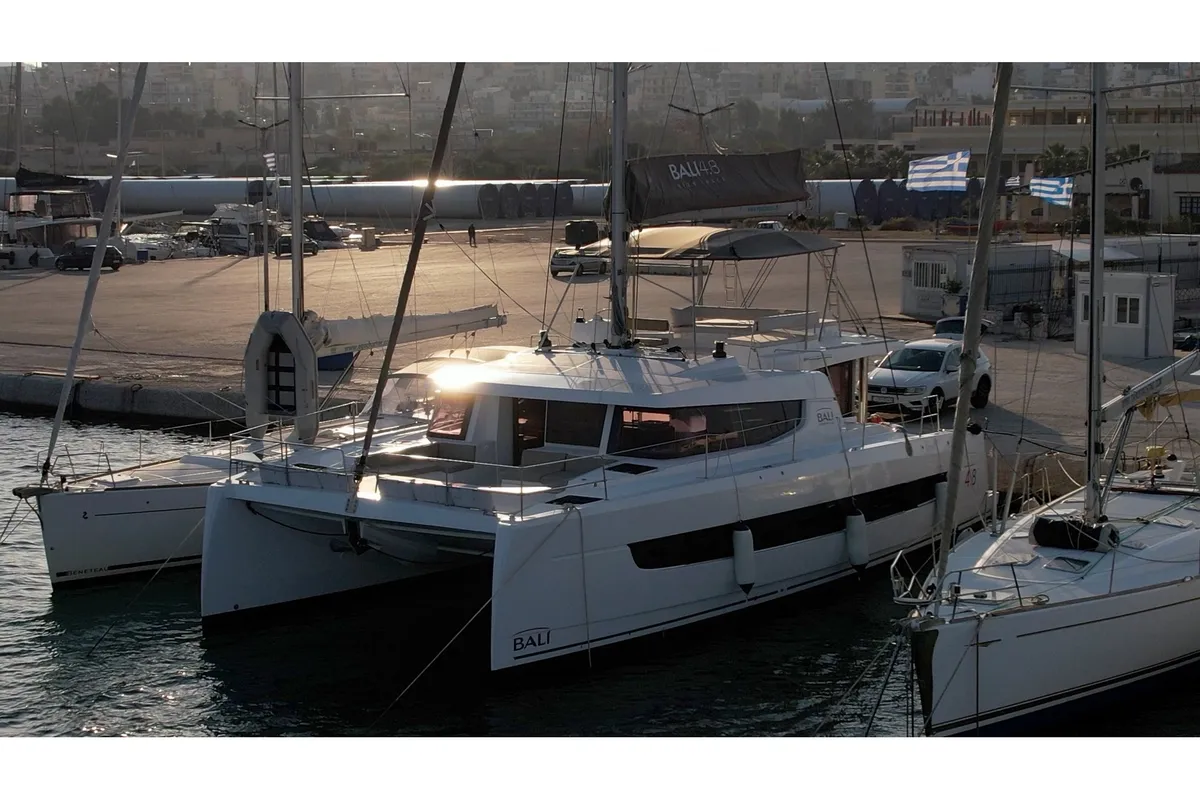 Exterior view of EAGLE, a Bali 4.8 catamaran at Lavreotiki Municipal Unit, Greece