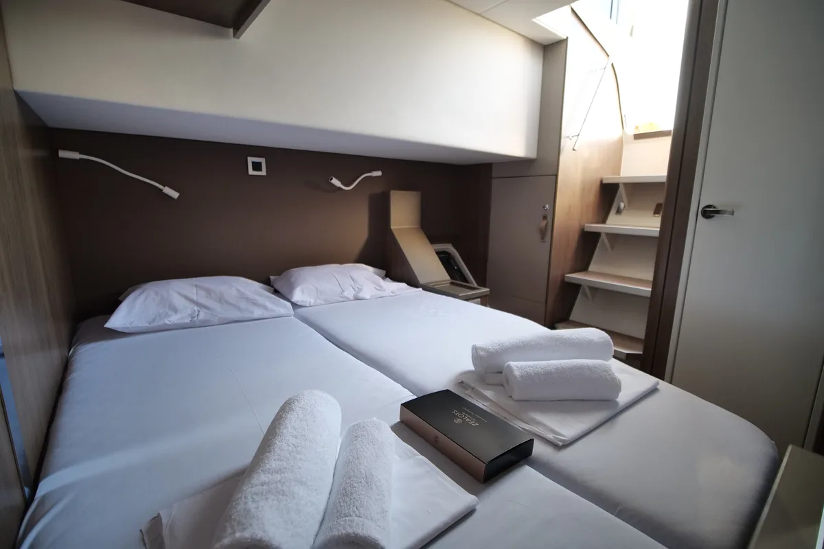 Cabin on EAGLE, a Bali 4.8 catamaran at Lavreotiki Municipal Unit, Greece