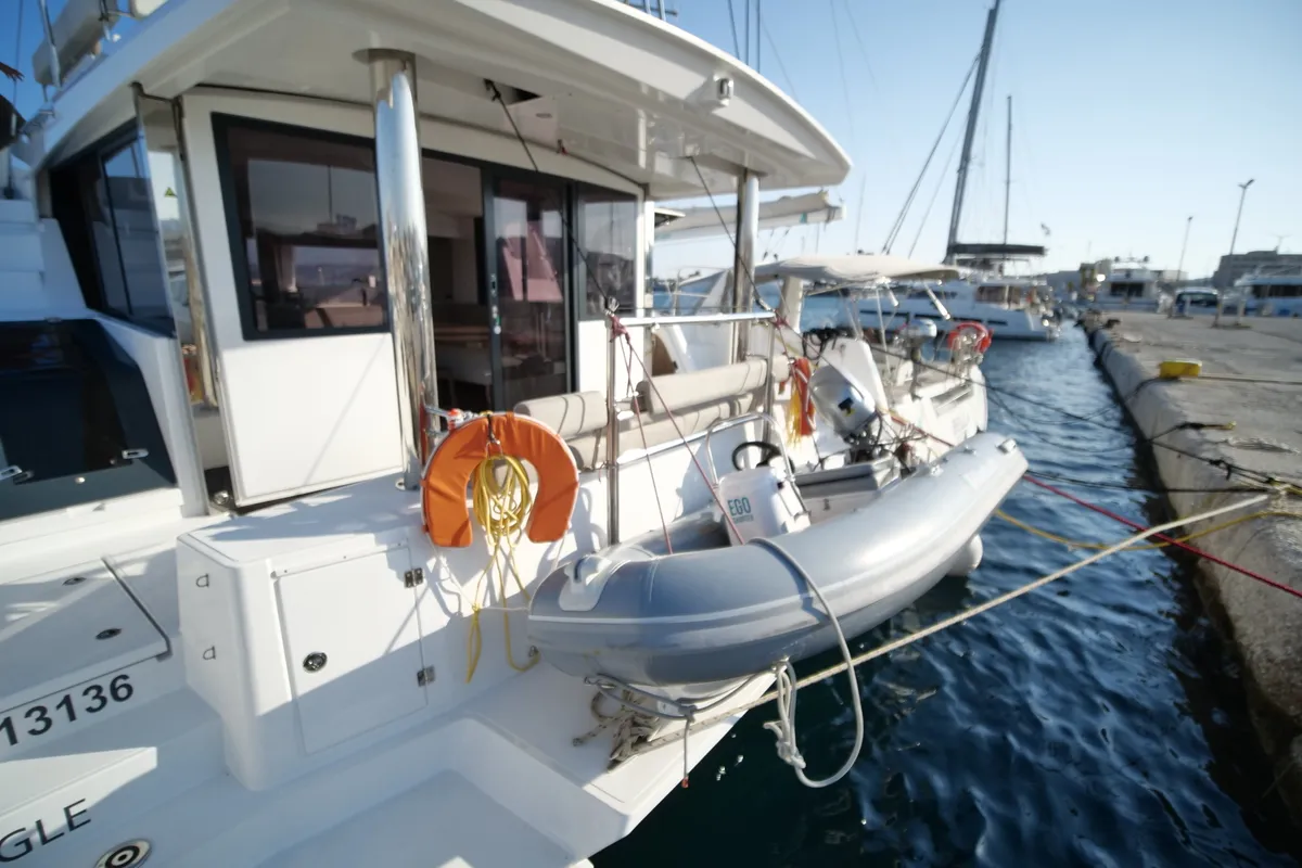 Exterior view of EAGLE, a Bali 4.8 catamaran at Lavreotiki Municipal Unit, Greece