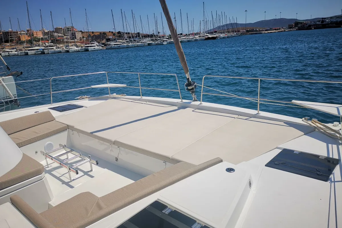 Deck of EAGLE, a Bali 4.8 catamaran at Lavreotiki Municipal Unit, Greece