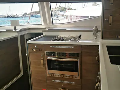 Galley of EAGLE, a Bali 4.8 catamaran at Lavreotiki Municipal Unit, Greece