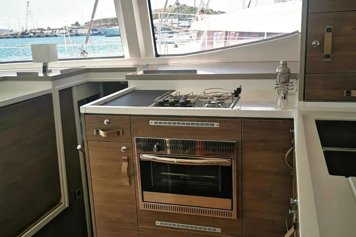 Galley of EAGLE, a Bali 4.8 catamaran at Lavreotiki Municipal Unit, Greece