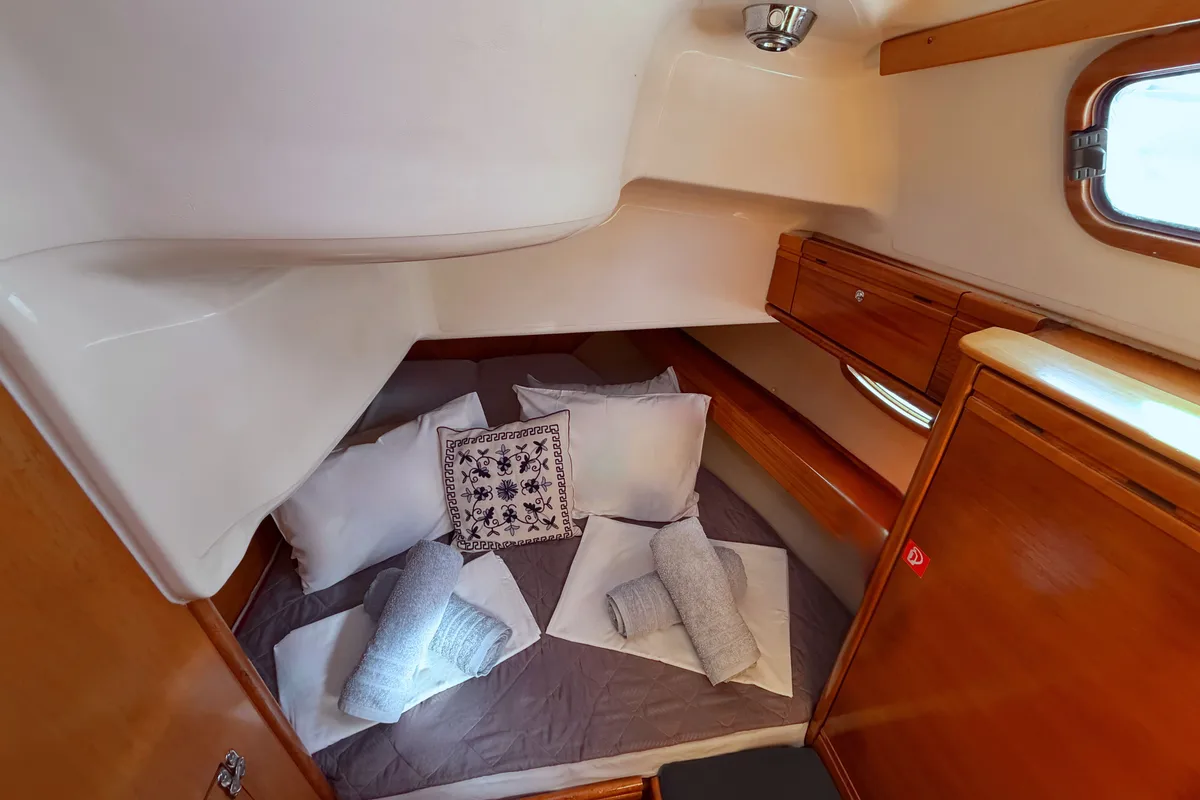 Cabin on IONA, a Bavaria C38 sailboat at Municipal Unit of Ellomenos, Greece