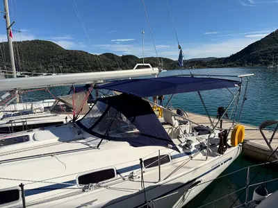 Deck of IONA, a Bavaria C38 sailboat at Municipal Unit of Ellomenos, Greece