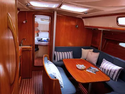 Salon of IONA, a Bavaria C38 sailboat at Municipal Unit of Ellomenos, Greece