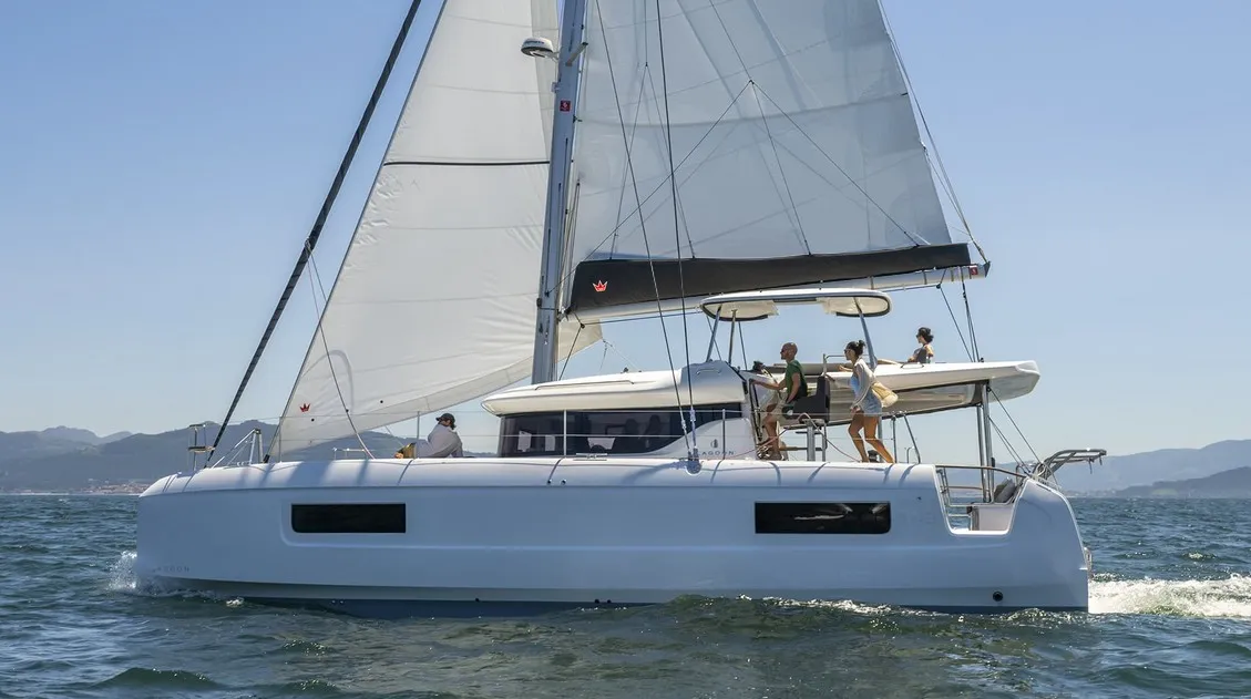 Too White, a Lagoon 43 catamaran at Salerno, Italy