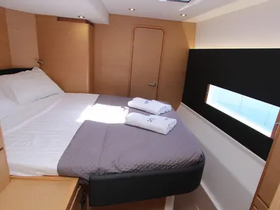 Cabin on Sonia, a Dufour Catamaran 48 catamaran at Salerno, Italy