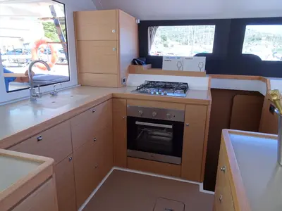 Galley of Sonia, a Dufour Catamaran 48 catamaran at Salerno, Italy
