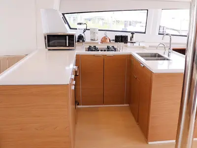 Galley of Schrödinger's, a Bali 5.4 catamaran at Road Town, British Virgin Islands
