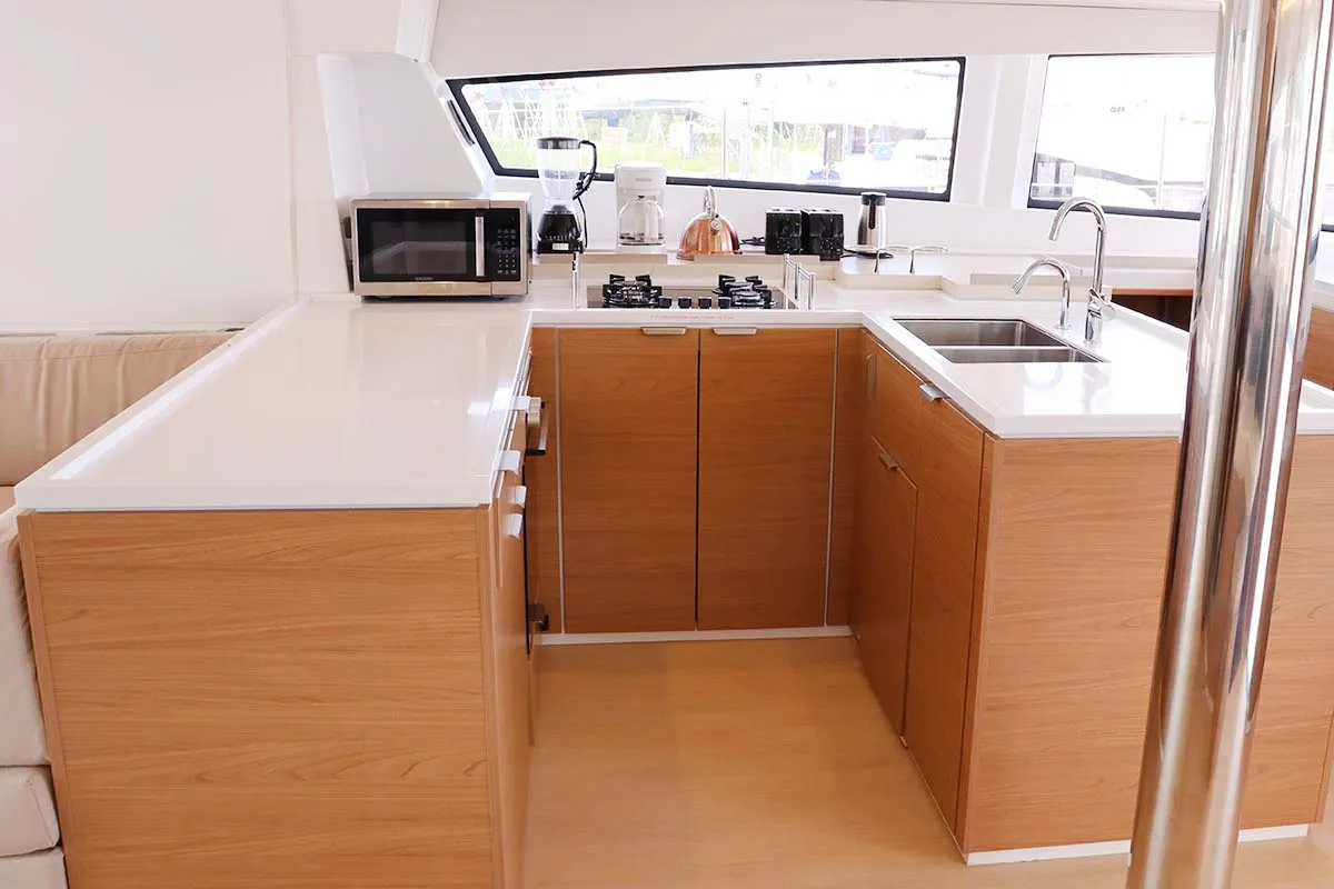 Galley of Schrödinger's, a Bali 5.4 catamaran at Road Town, British Virgin Islands