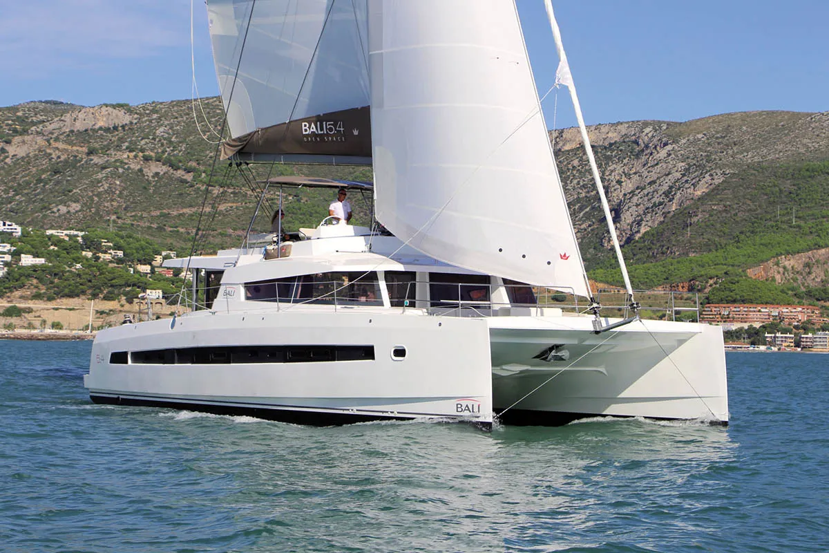 Exterior view of Schrödinger's, a Bali 5.4 catamaran at Road Town, British Virgin Islands