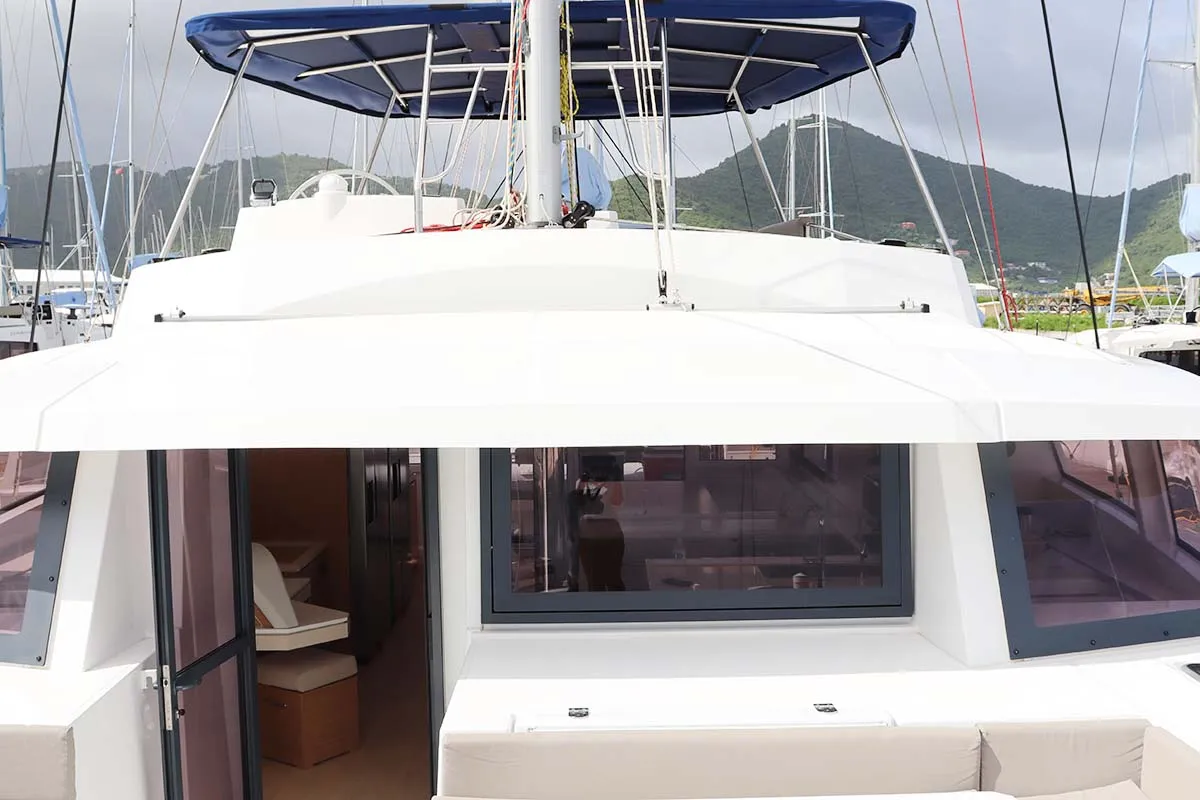 Cockpit of Schrödinger's, a Bali 5.4 catamaran at Road Town, British Virgin Islands