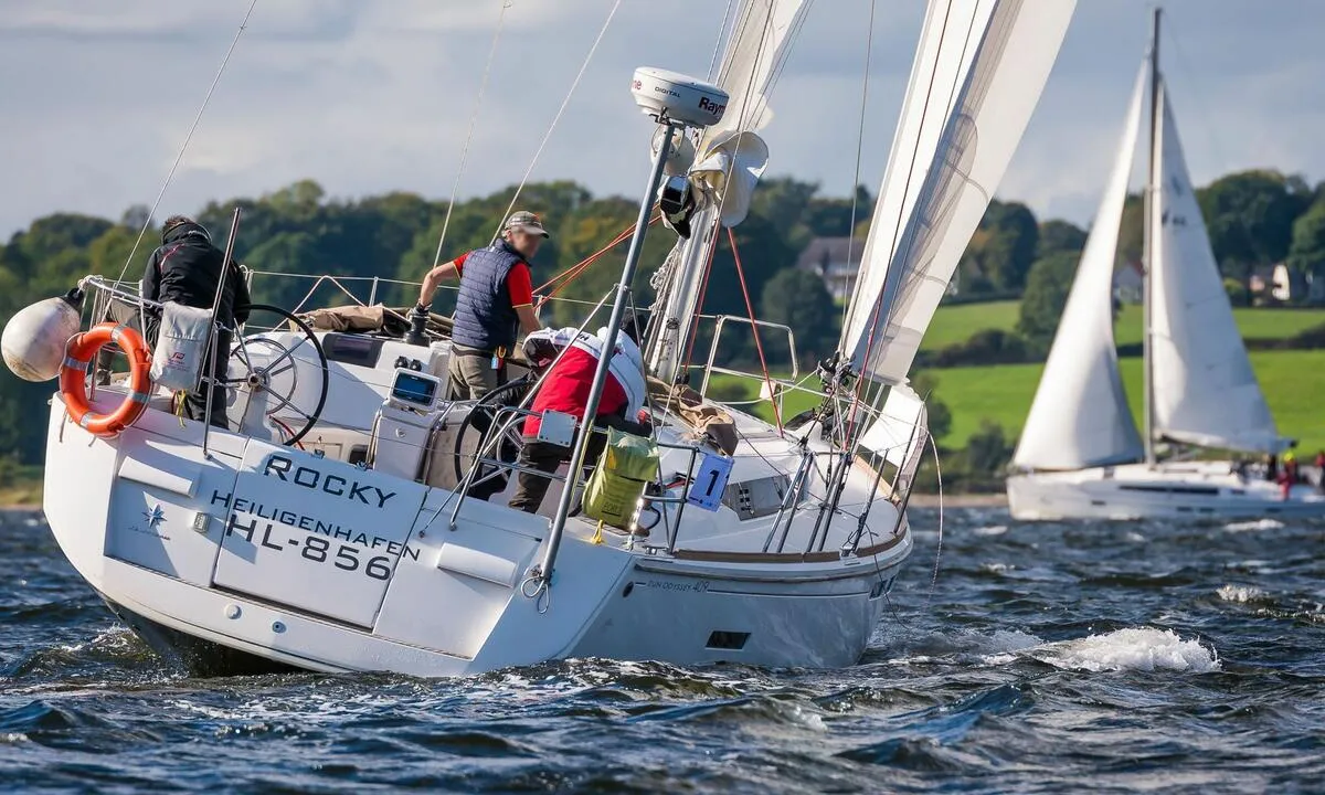 Exterior view of Rocky, a Jeanneau Sun Odyssey 409 sailboat at Flensburg, Germany