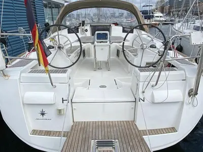 Cockpit of Rocky, a Jeanneau Sun Odyssey 409 sailboat at Flensburg, Germany