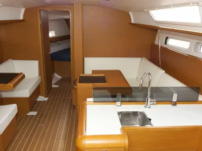 Galley of Rocky, a Jeanneau Sun Odyssey 409 sailboat at Flensburg, Germany