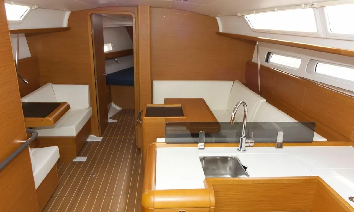 Galley of Rocky, a Jeanneau Sun Odyssey 409 sailboat at Flensburg, Germany
