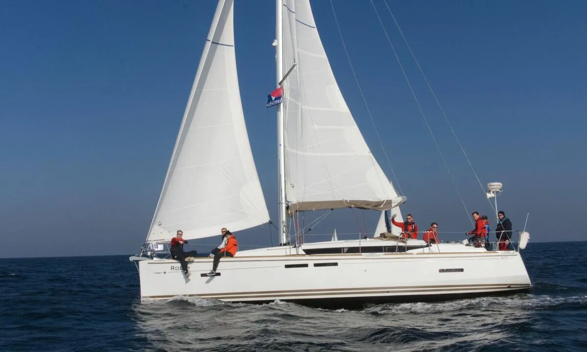 Exterior view of Rocky, a Jeanneau Sun Odyssey 409 sailboat at Flensburg, Germany