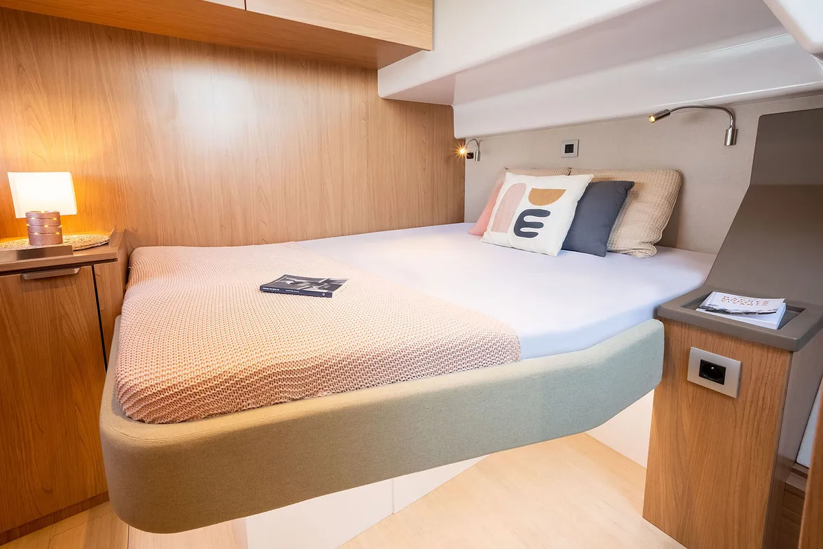 Cabin on Noni, a Bali 4.6 catamaran at Lavrion, Greece