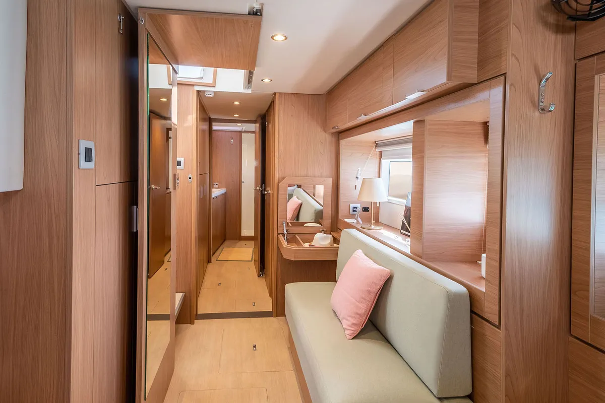 Salon of Noni, a Bali 4.6 catamaran at Lavrion, Greece