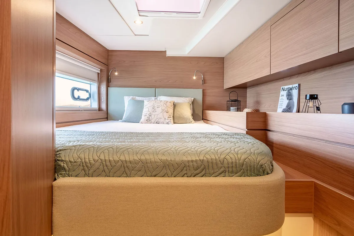 Cabin on Noni, a Bali 4.6 catamaran at Lavrion, Greece