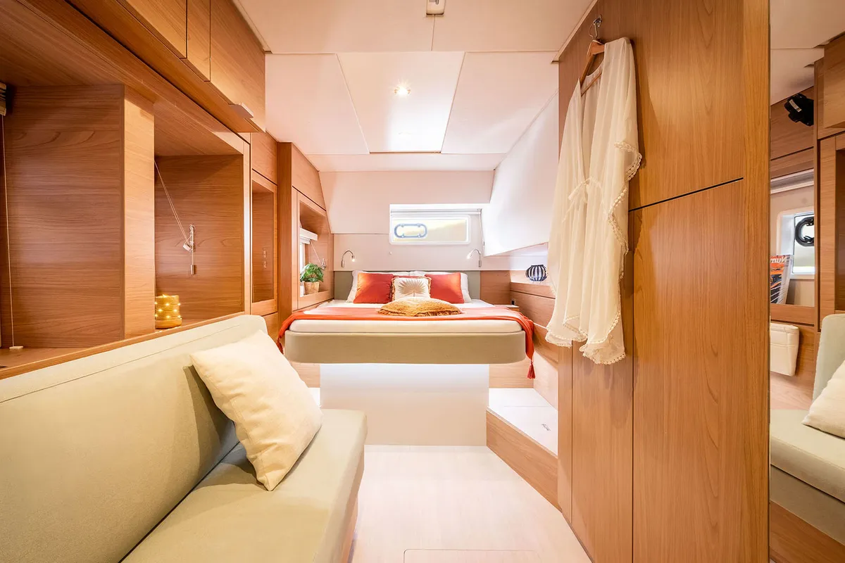 Cabin on Noni, a Bali 4.6 catamaran at Lavrion, Greece