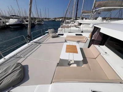 Deck of Noni, a Bali 4.6 catamaran at Lavrion, Greece