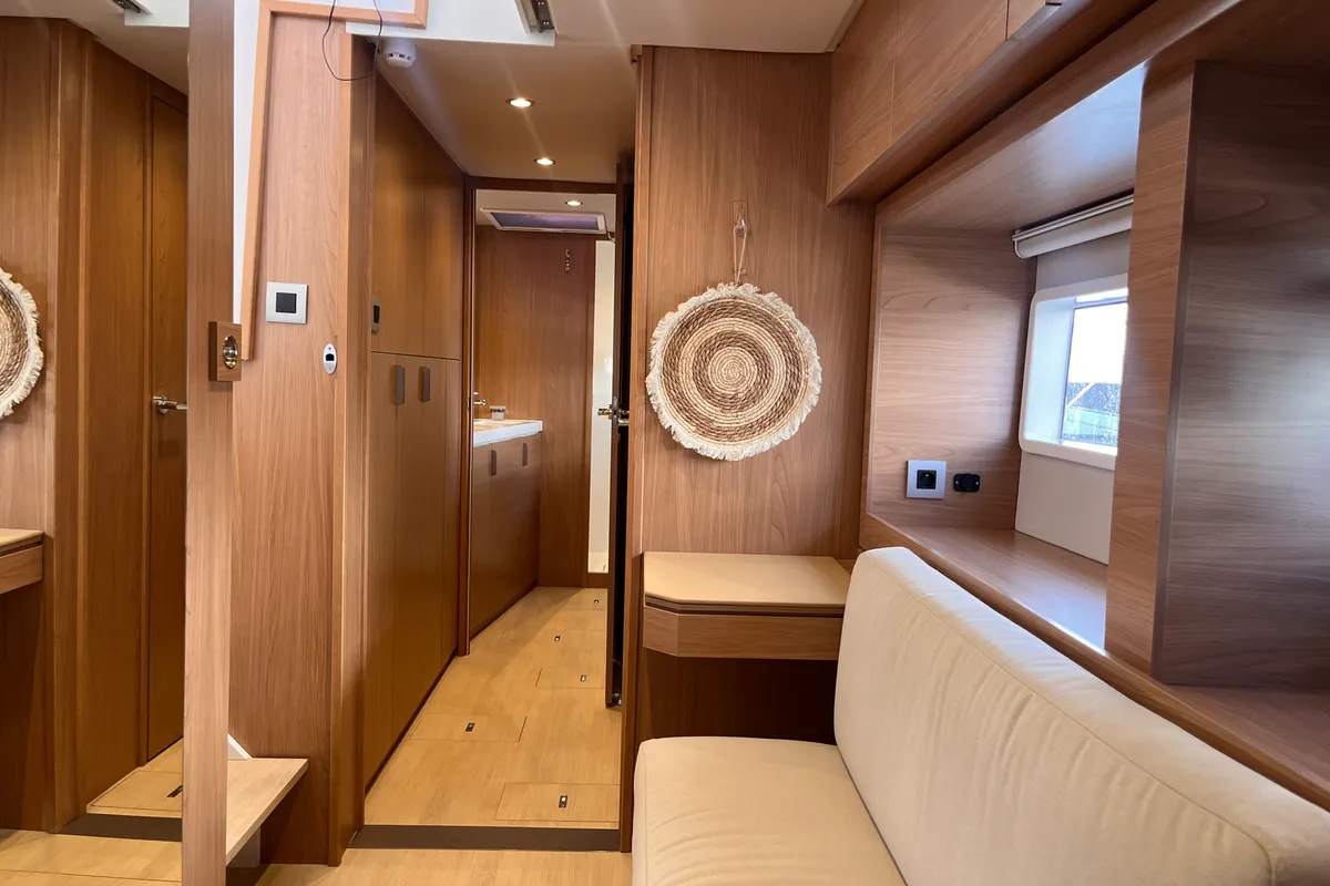 Salon of Noni, a Bali 4.6 catamaran at Lavrion, Greece