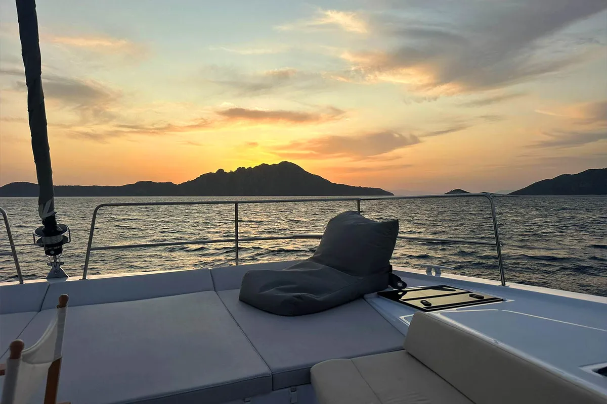 Deck of Noni, a Bali 4.6 catamaran at Lavrion, Greece