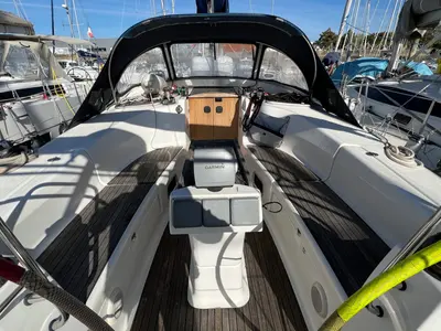 Cockpit of Arloup, a Bavaria Cruiser 40 sailboat at Kerners, France