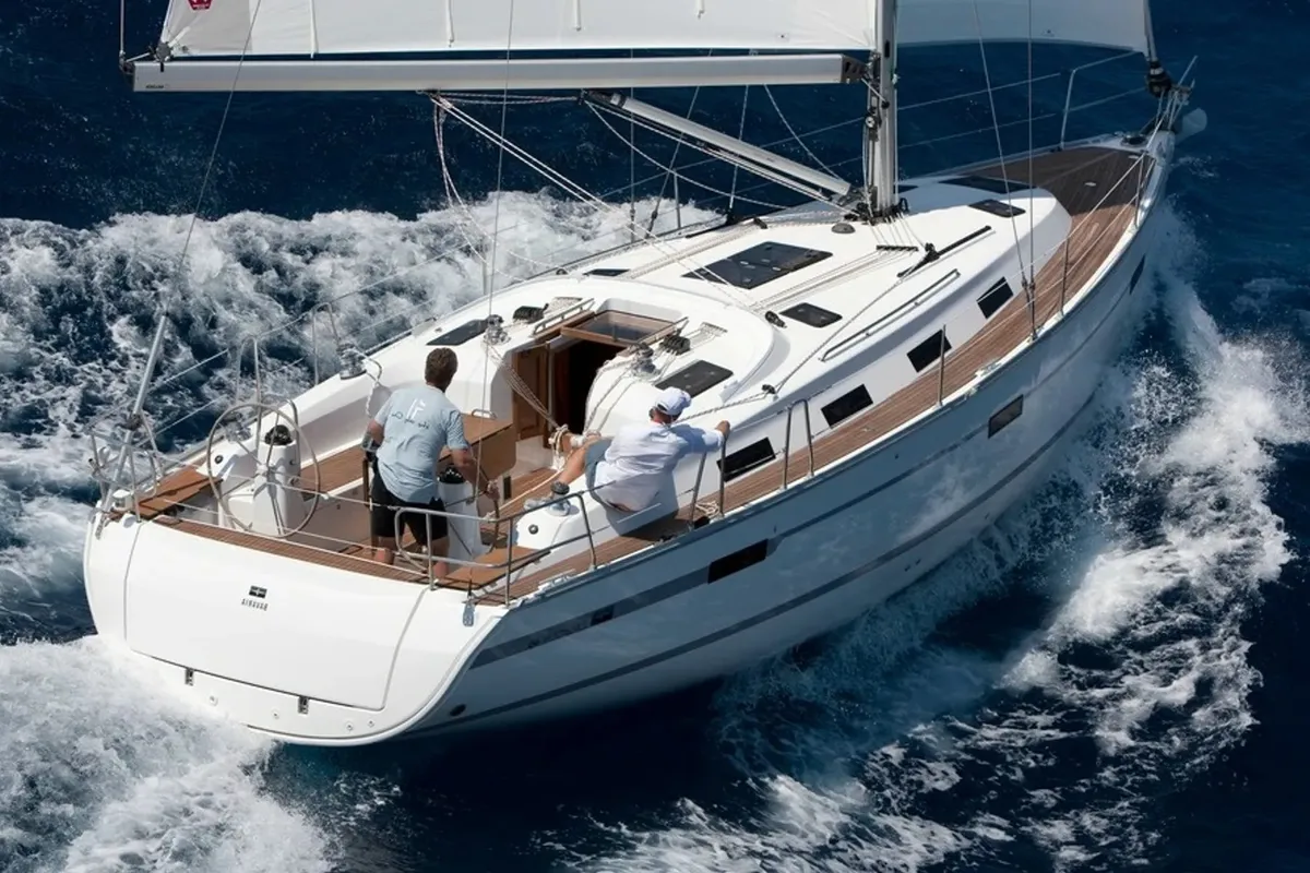 Exterior view of Arloup, a Bavaria Cruiser 40 sailboat at Kerners, France
