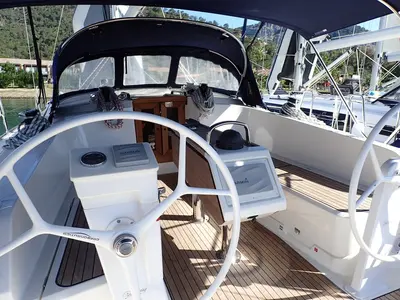 Cockpit of Lal, a Bavaria Cruiser 41 sailboat at Fethiye, Turkey