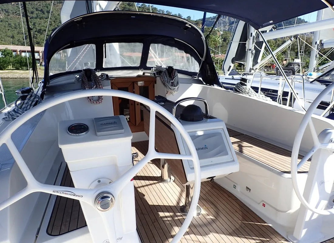 Cockpit of Lal, a Bavaria Cruiser 41 sailboat at Fethiye, Turkey
