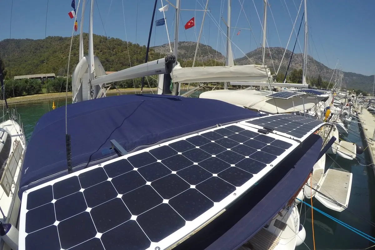 Deck of Lal, a Bavaria Cruiser 41 sailboat at Fethiye, Turkey