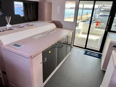 Galley of Lublu, a Dufour 48 Catamaran catamaran at Olbia, Italy