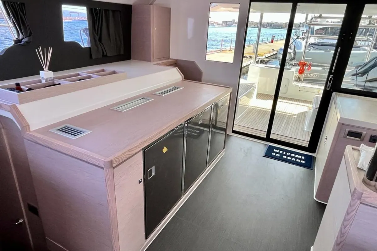 Galley of Lublu, a Dufour 48 Catamaran catamaran at Olbia, Italy